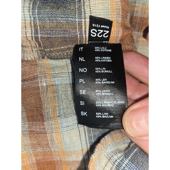 Kuhl Mens Linen Blend Brown-Blue Short Sleeve Plaid Shirt XL - Picture 6 of 10